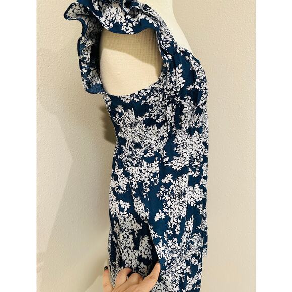 Abercrombie & Fitch Ruched Flutter Sleeve Mini Dress Navy Floral Large - Picture 3 of 7